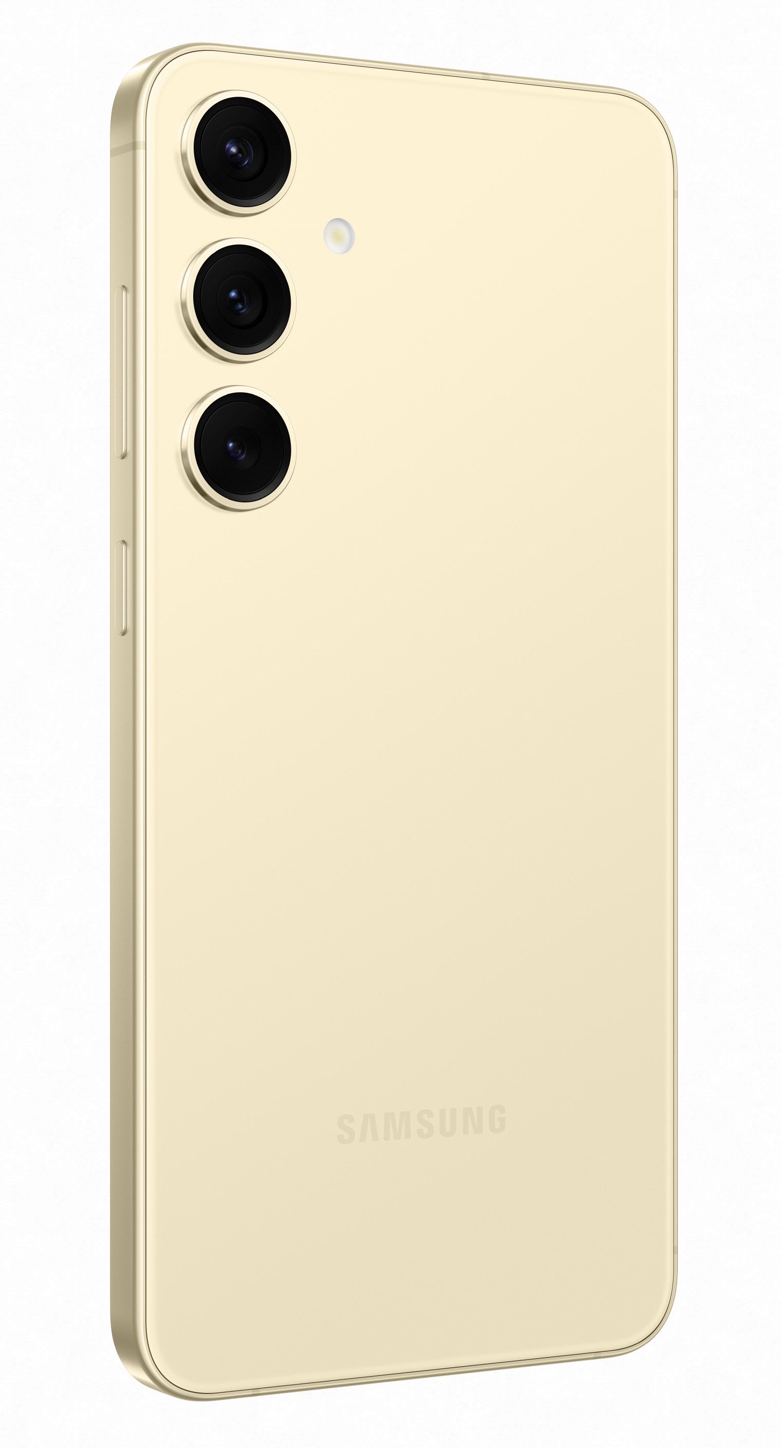 Złoty smartfon, widok z tyłu, z trzema obiektywami aparatu. Logo Samsung na dole.
