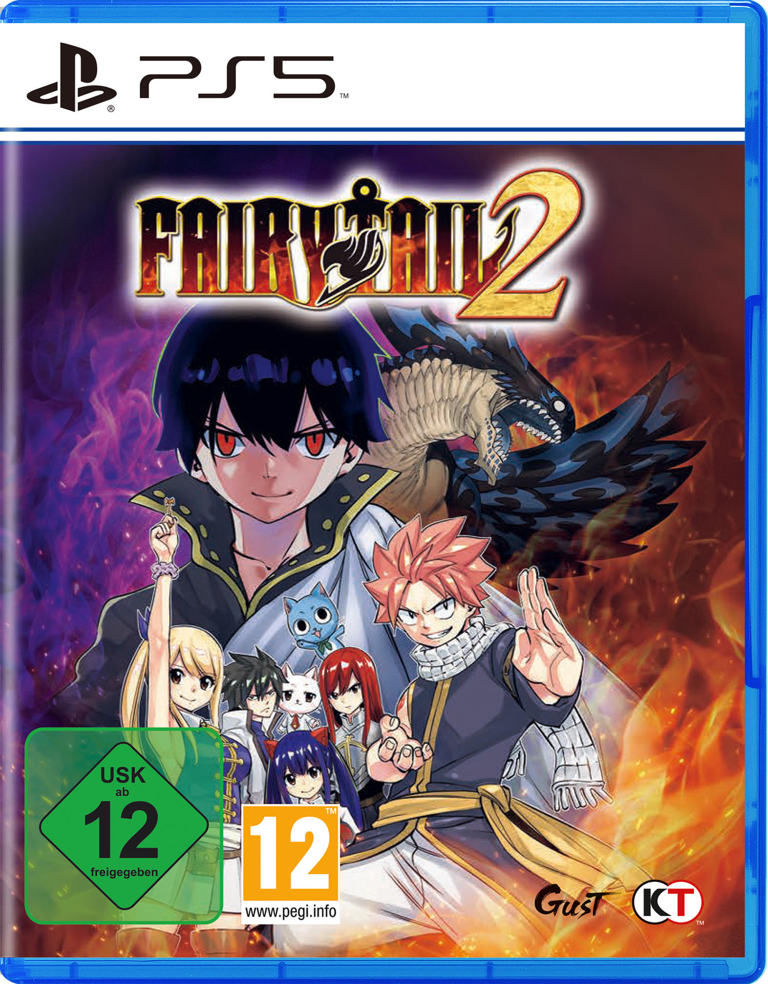 Fairy Tail 2 Spielcover. Anime-Charaktere, darunter ein Drache, auf dem Cover.