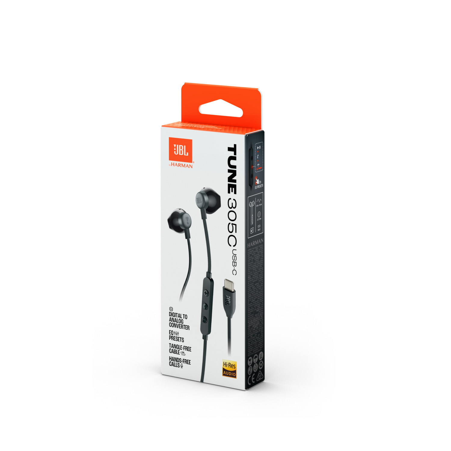 Oortjes in een doos met productdetails.