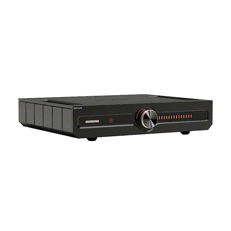Schwarzer Audio-Receiver mit Lautstärkeregler und Knöpfen.