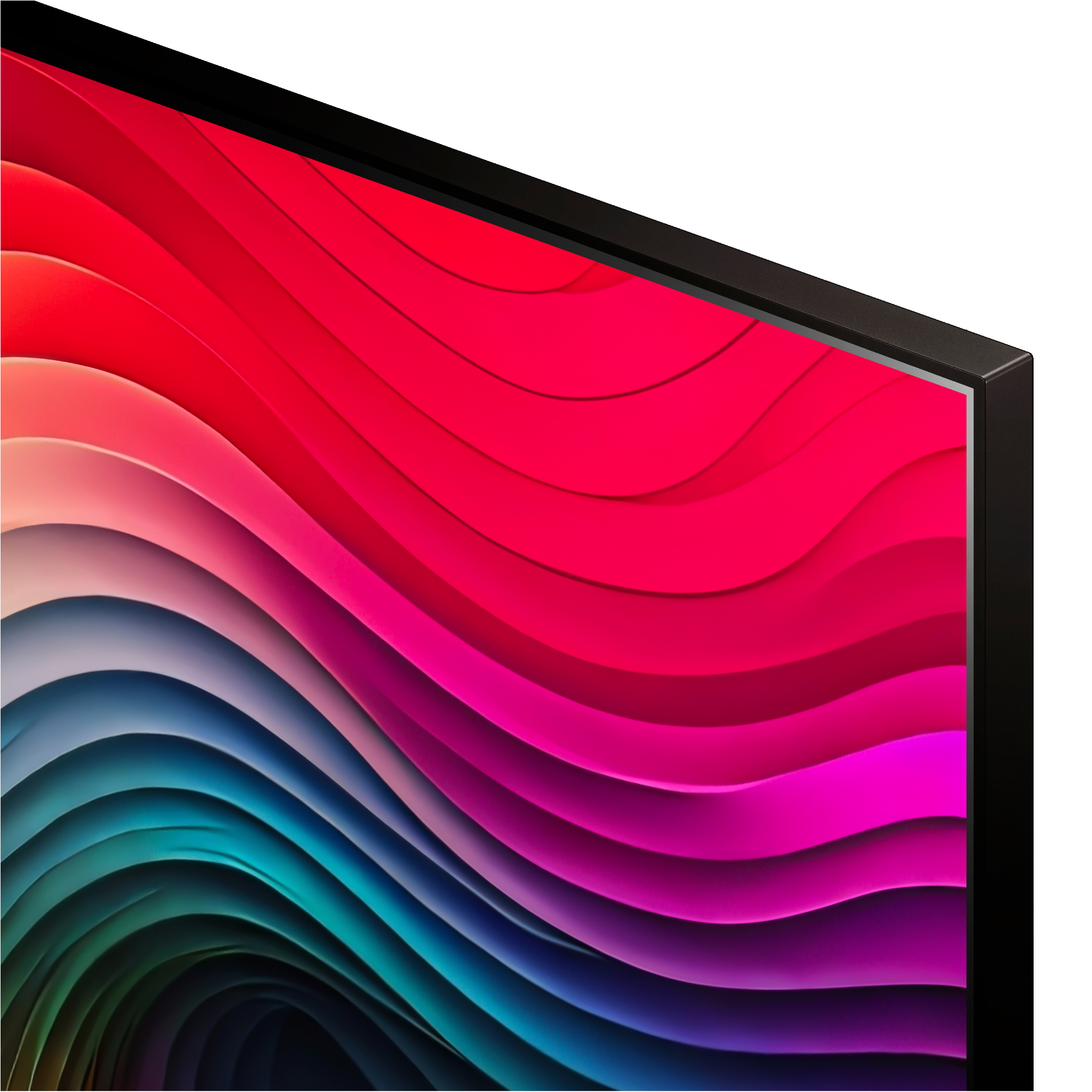 Primer plano de un diseño abstracto, curvo y colorido en una pantalla de televisión.