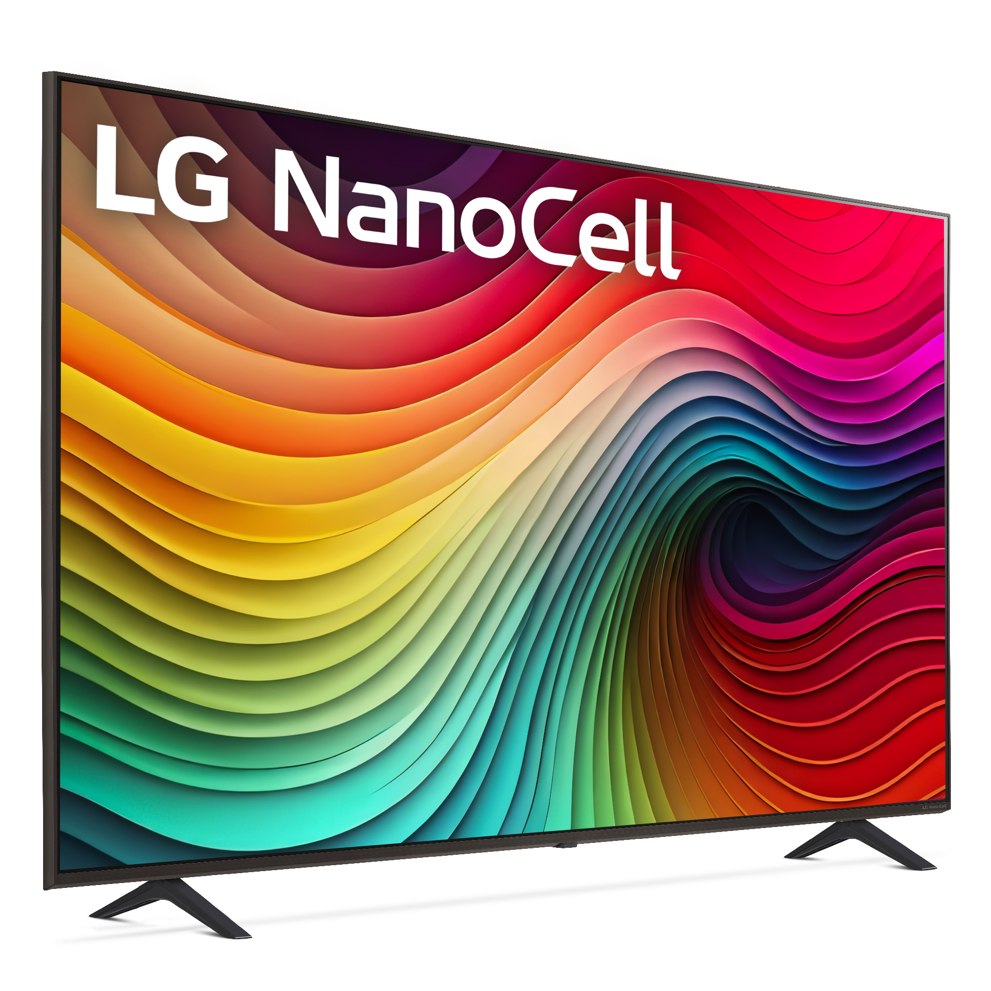 Un televisor negro con un diseño abstracto colorido y las palabras 'LG NanoCell'.