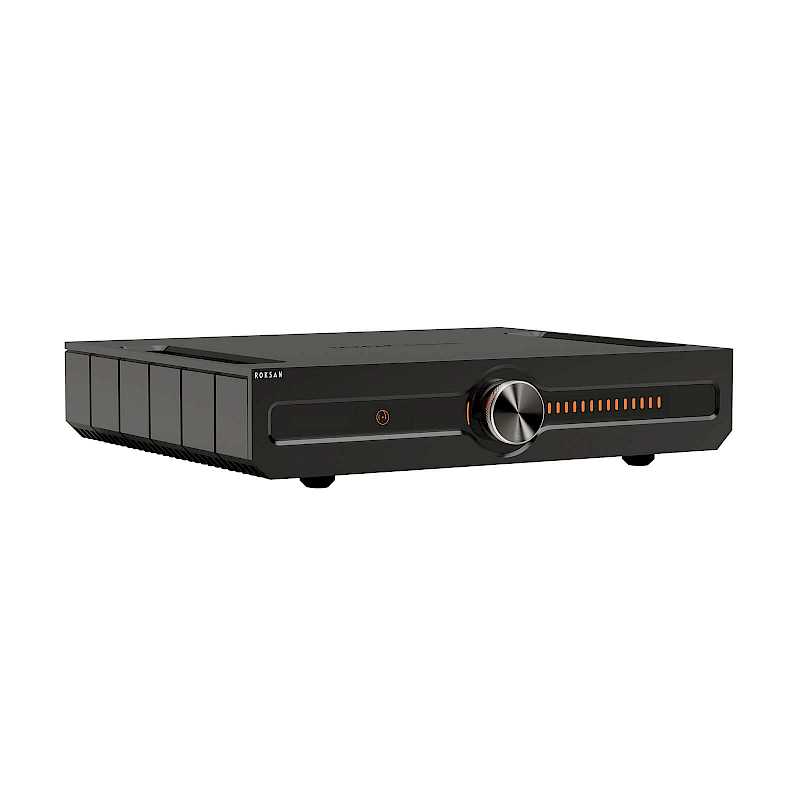 Schwarzes Audiokomponente mit zentralem Bedienknopf.