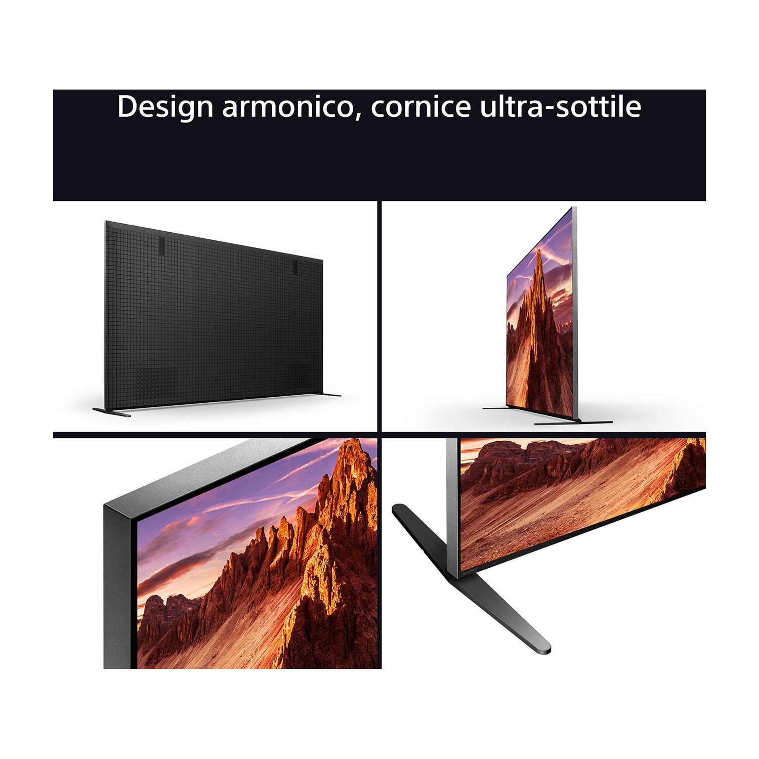 Foto di una TV, che mostrano design e cornice sottile.