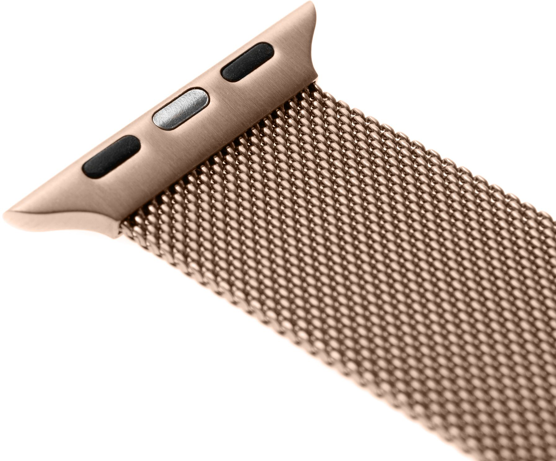 Rózsaszín arany fémhálós Apple Watch szíj.