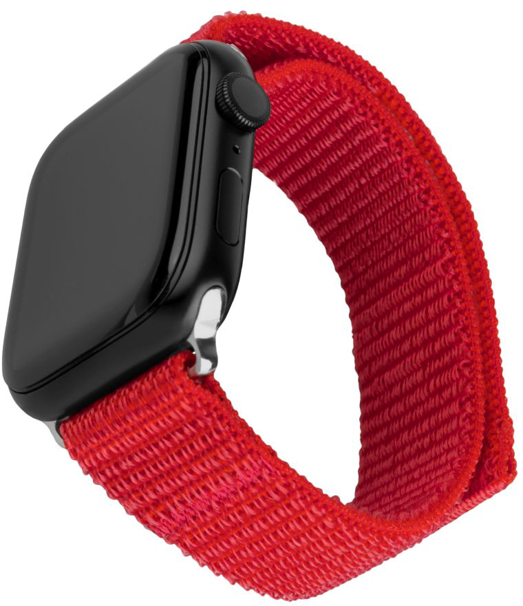 Apple Watch piros sport loop szíjjal.
