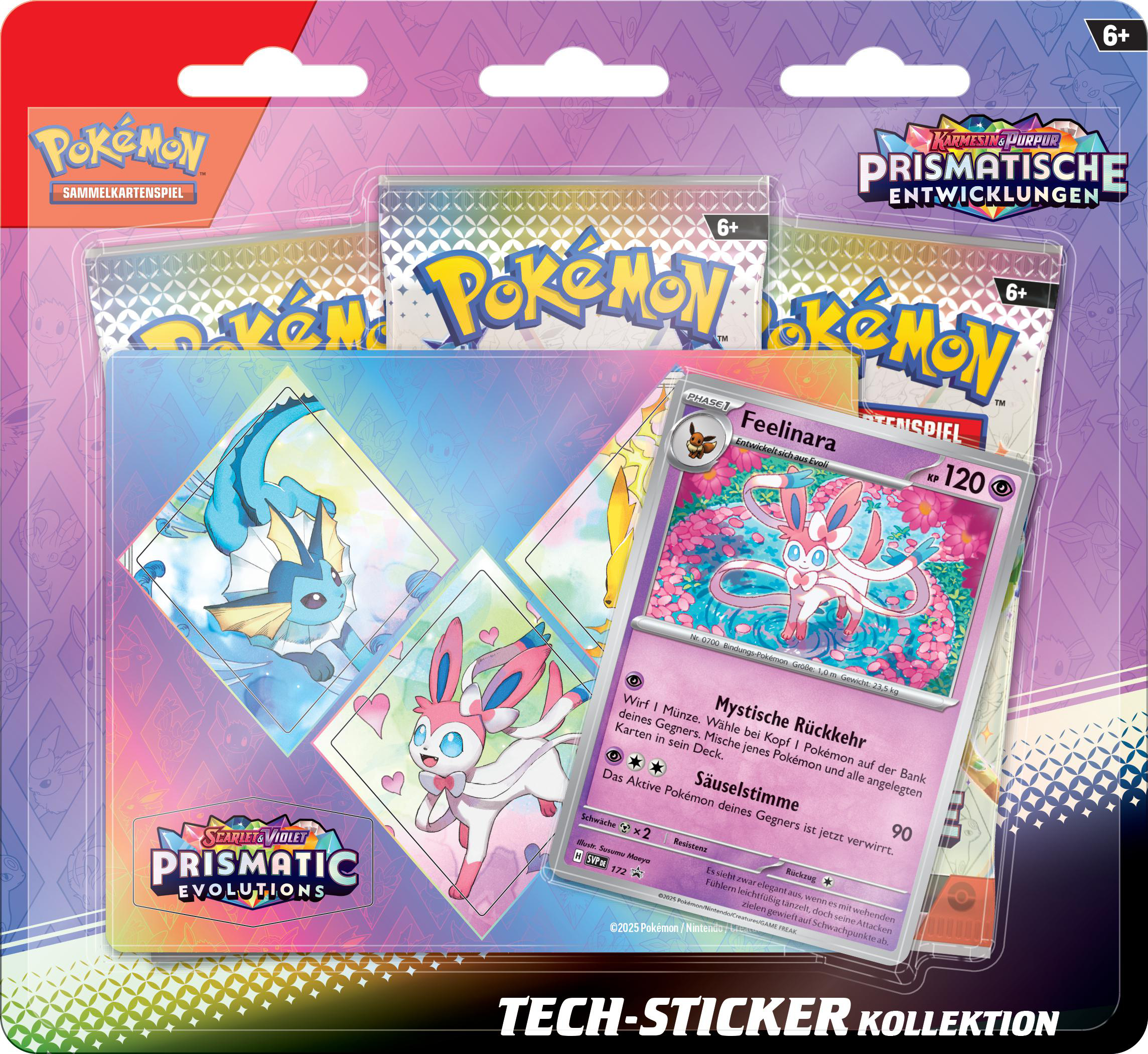 Pokemon-Kartenpackung mit Karten. Eine Sylveon-Karte ist sichtbar.