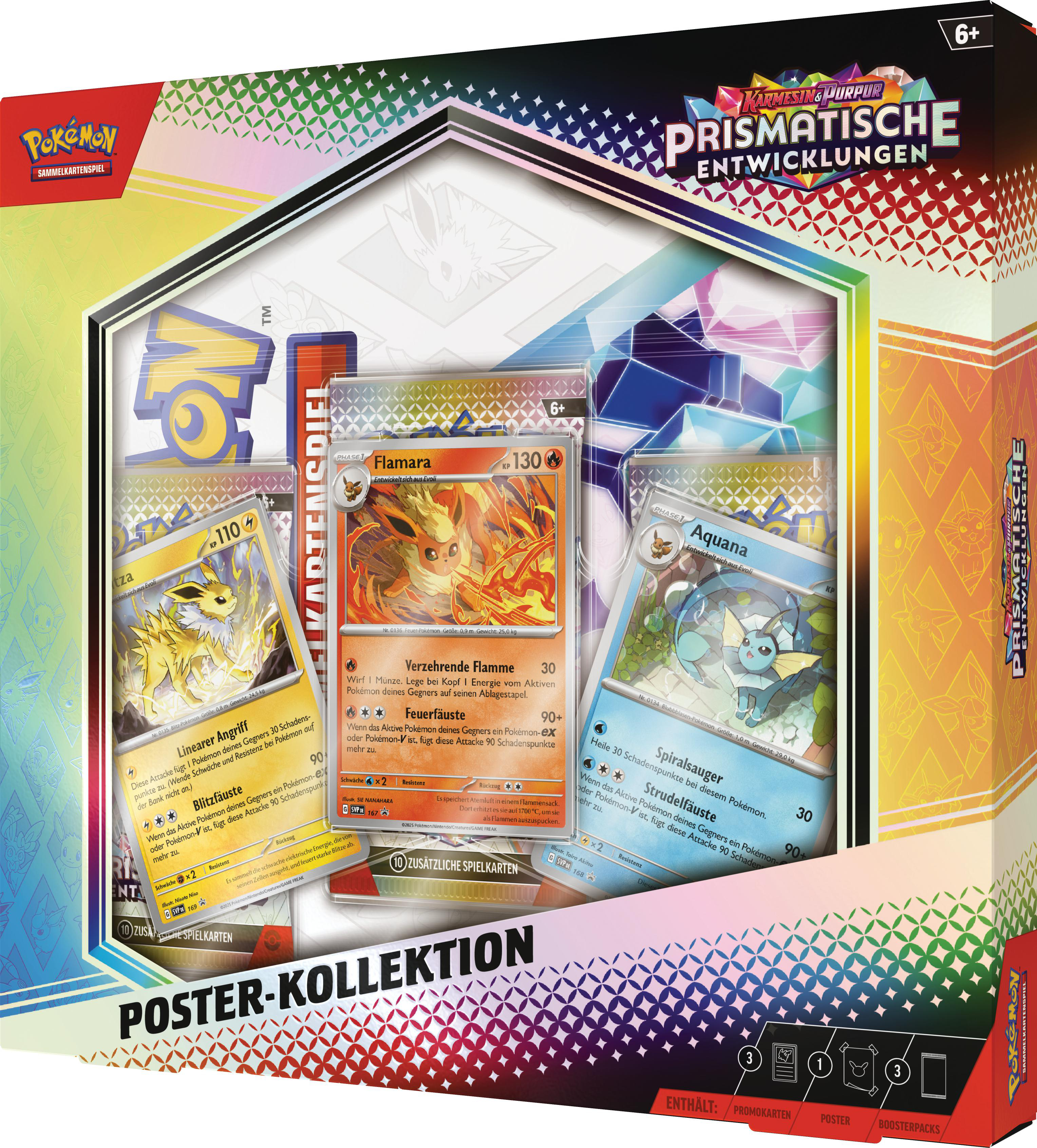 Eine Pokemon-Kartenspiel-Verpackung mit mehreren sichtbaren Karten und ein paar weiteren im Inneren.