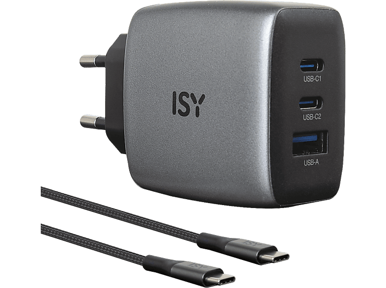 ISY IAC-5650-GY Adaptateur secteur USB-C/USB-A GaN