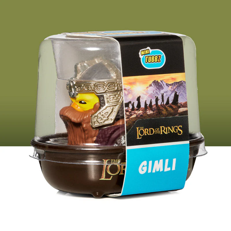 A Gyűrűk Ura Gimli figurája egy műanyag tartályban.