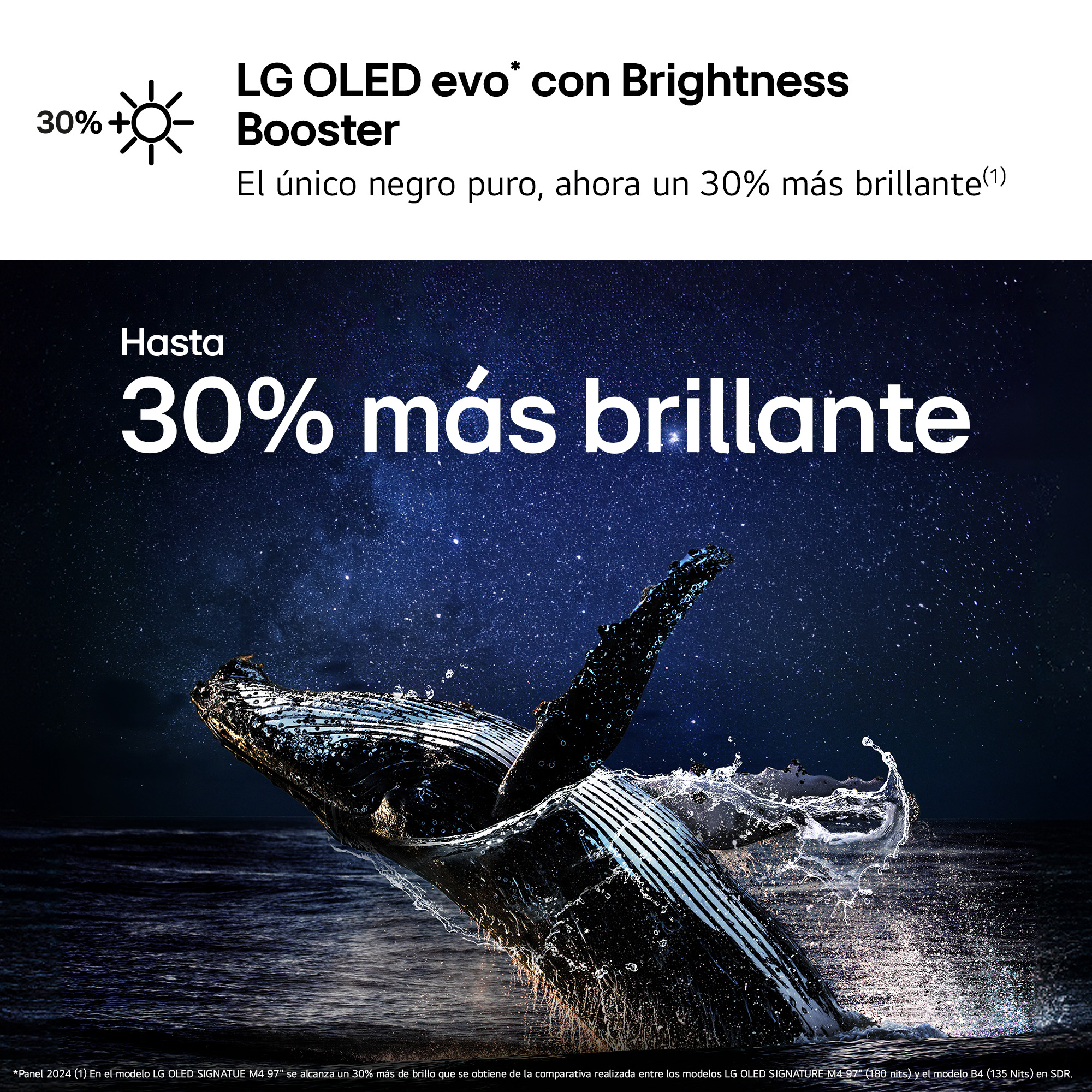Una imagen que muestra una ballena rompiendo el agua, con agua azul oscuro y un cielo nocturno estrellado.