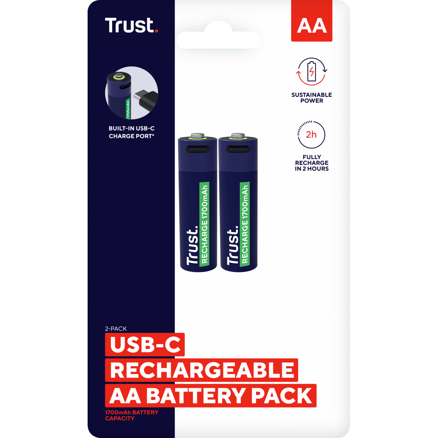 Pile 9V Rechargeable USB-C - 4,44 Wh, Charge En 4h, LED Indicatrice - Pour Détecteur De Fumée, Jouets, Radio - 5