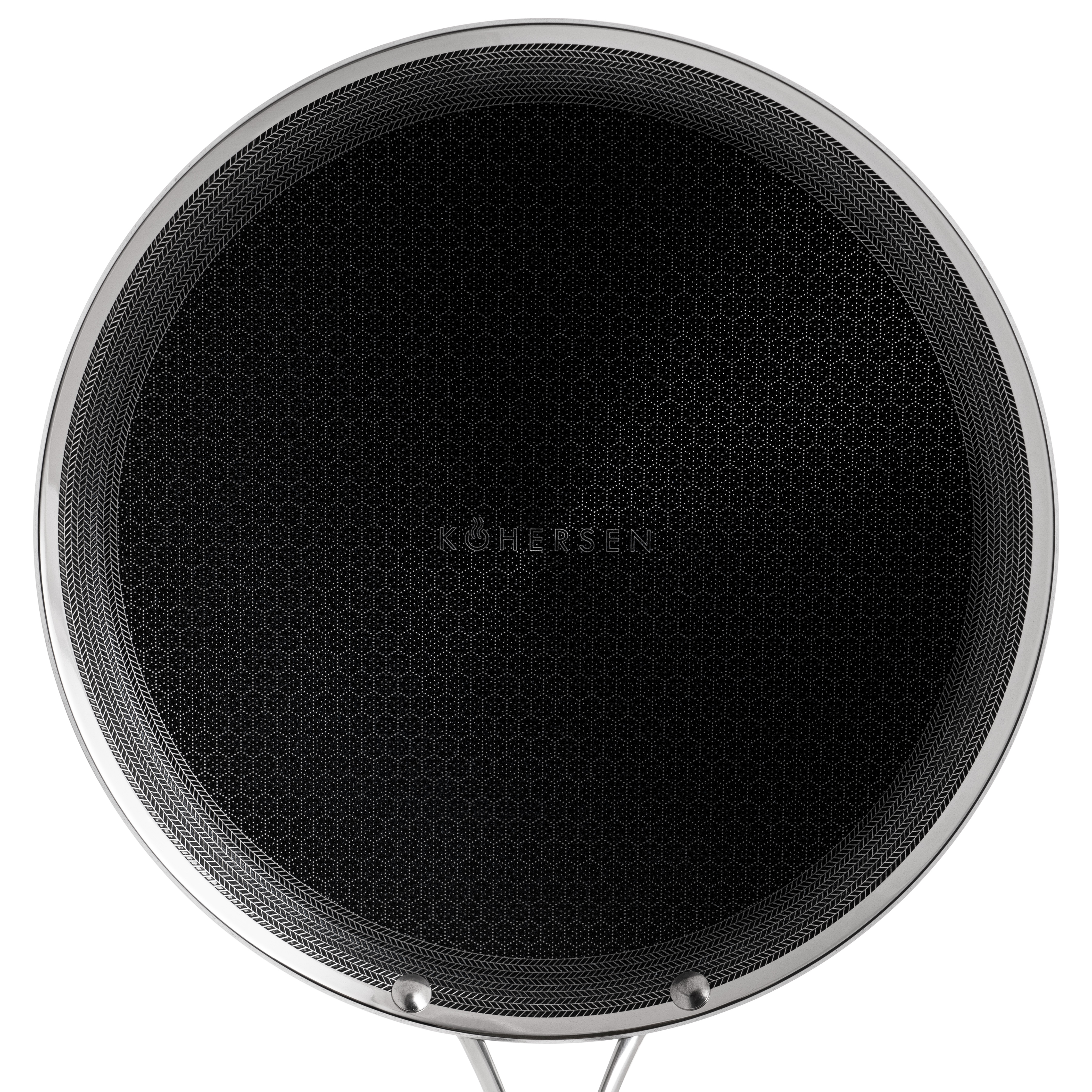 Osłona przeciw rozpryskom ze stali nierdzewnej z drobną siatką, na białym tle.