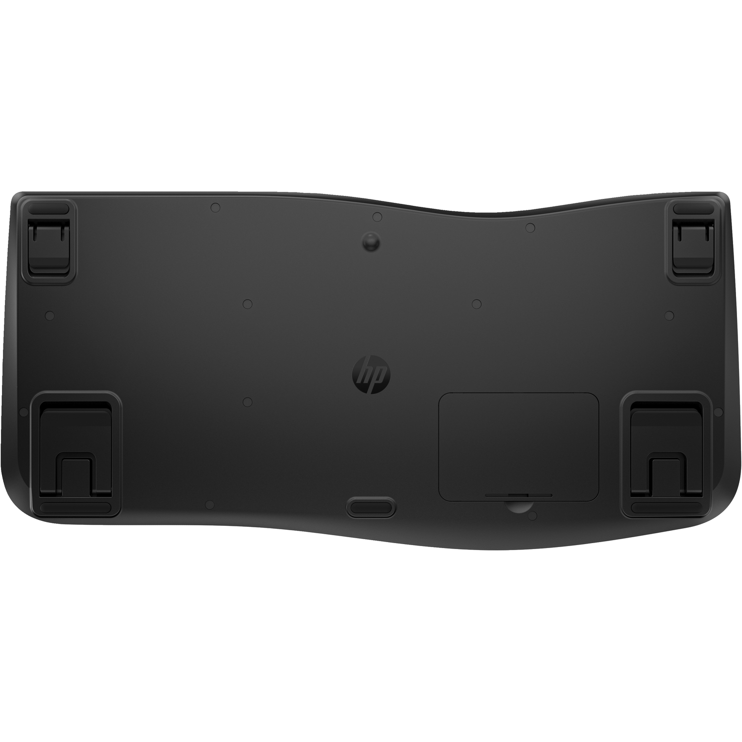 A black HP keyboard, the underside, with a battery compartment visible.