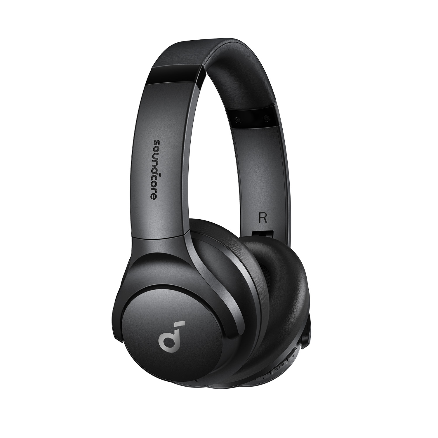 Zwarte over-ear-hoofdtelefoon met soundcore-logo en R-markering.