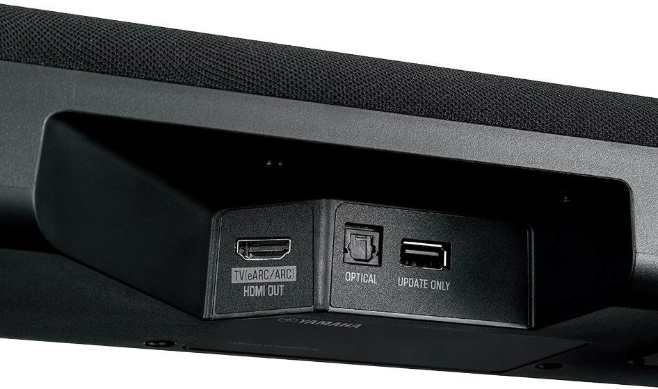 Zbliżenie portów połączeniowych soundbaru.