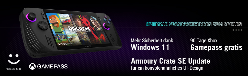 Ein Gaming-Handheld-Gerät mit Bildschirm und Controllern.