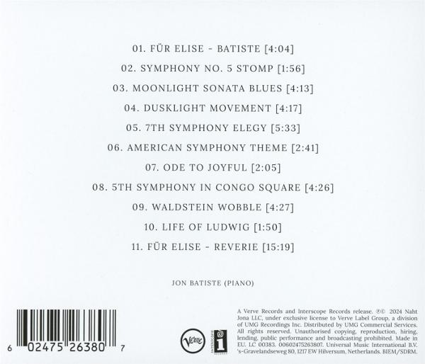 Albumcover mit Songtiteln und Text. Weißer Hintergrund mit einer Vielzahl von Schriftarten und einem Logo.