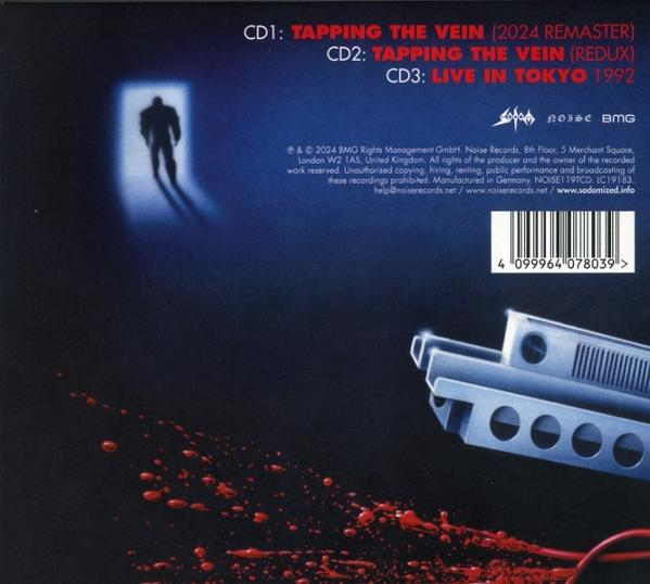 Rückseite einer CD mit Text und einer Grafik einer Schattenfigur und einer Waffe.