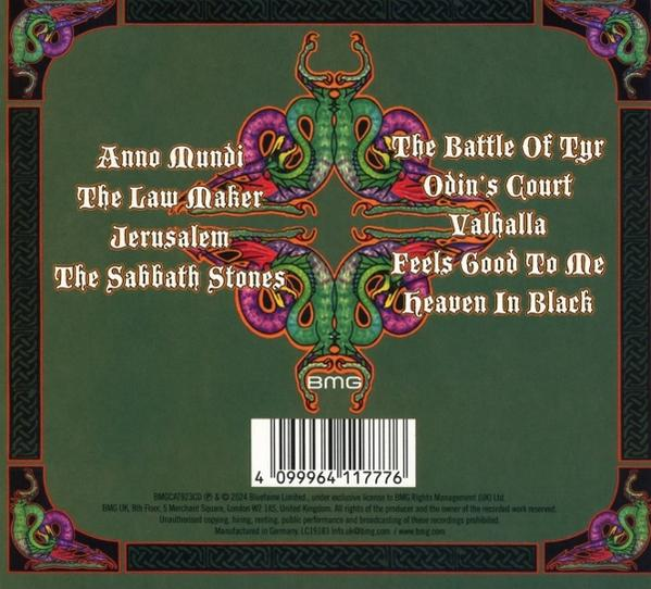 Die Rückseite eines Albums mit Text und einem verzierten Design.
