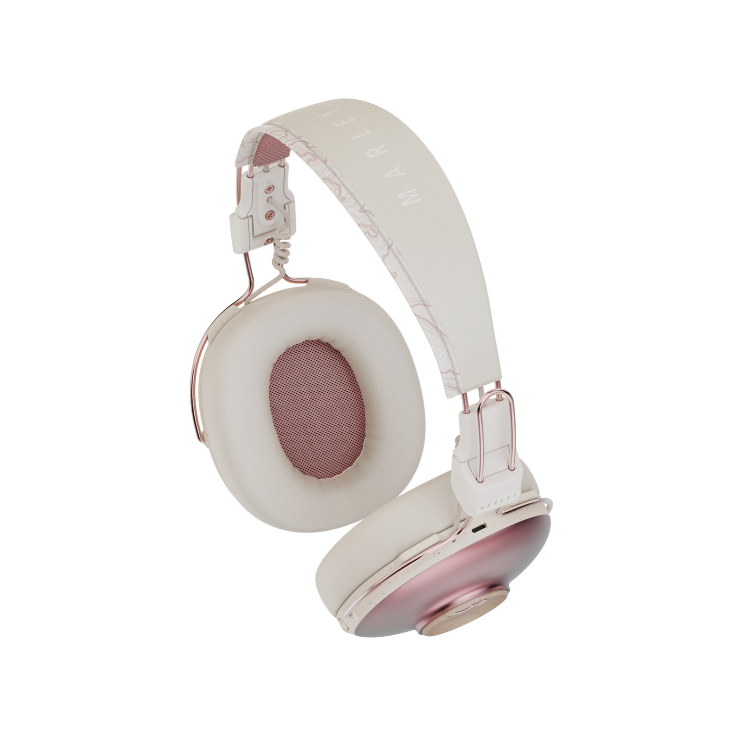 Casque blanc cassé et or rose. Le logo Marley est sur l'arceau. Fond blanc.