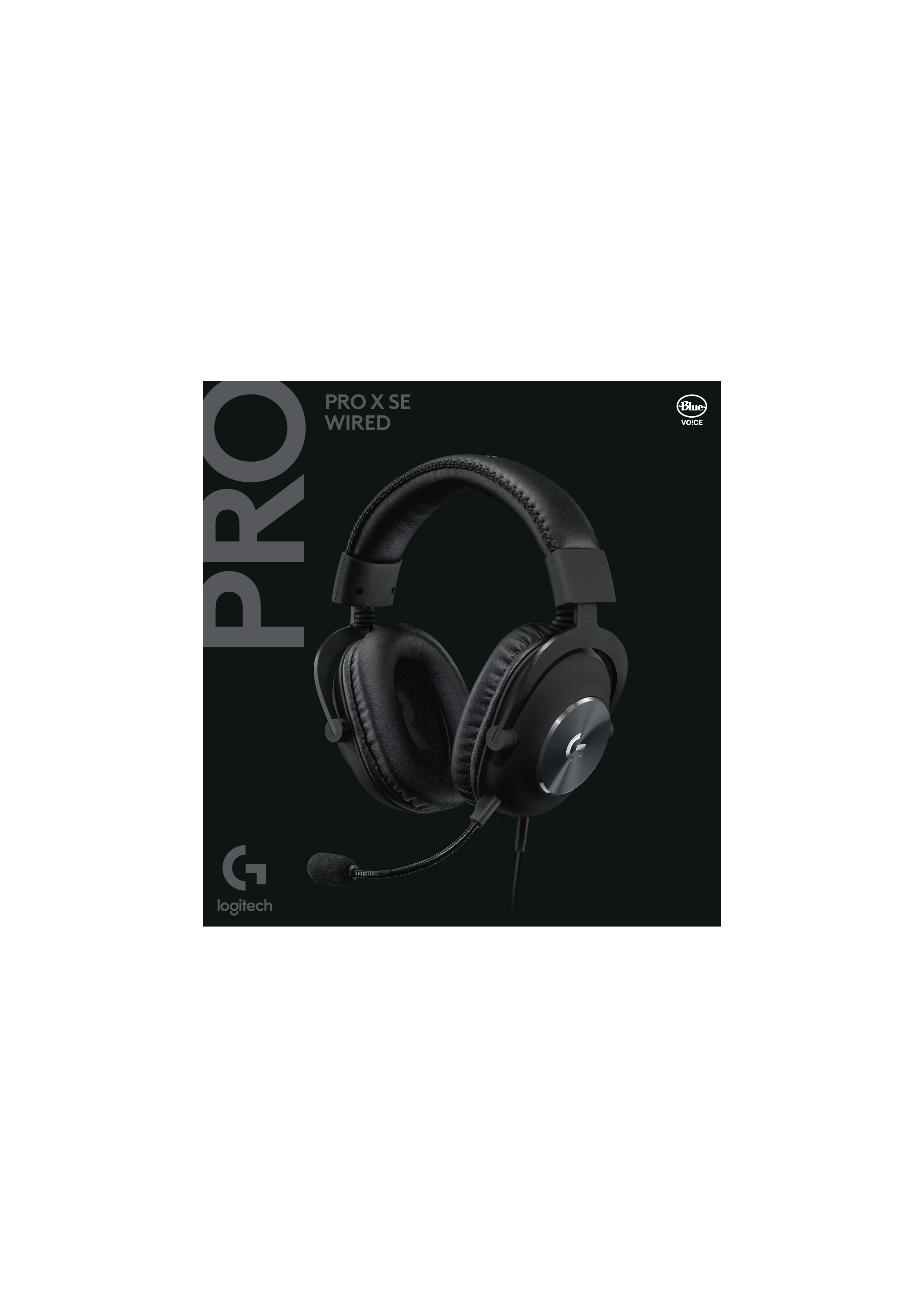 PRO ve Logitech kelimelerinin görülebildiği bir kutuda siyah oyun kulaklığı.