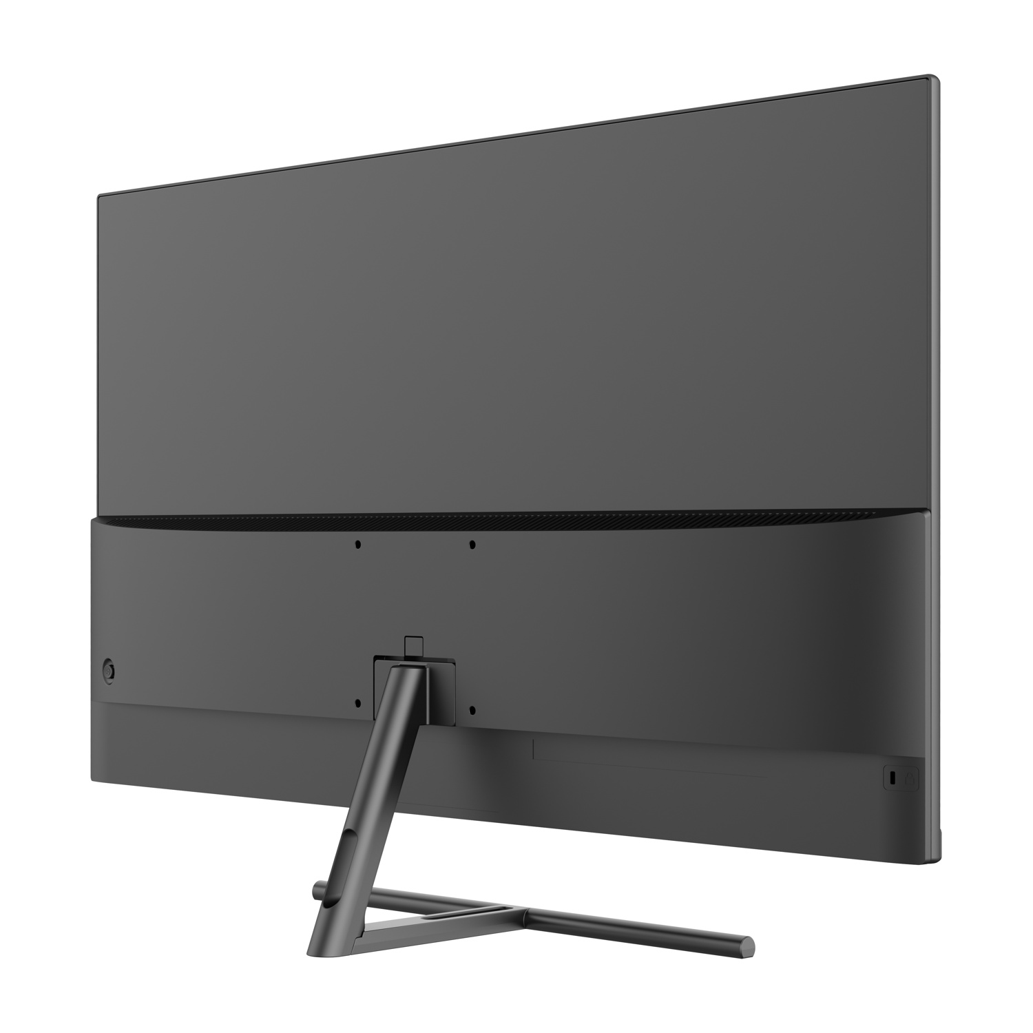Retro di un monitor nero, con supporto. Design elegante.