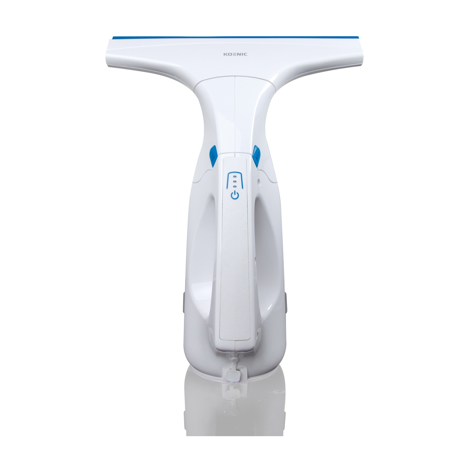 Un pulisci vetri bianco e blu, con il marchio "KOENIC". È dotato di un manico e di un tergicristallo.