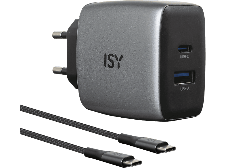 ISY Oplader Gan 45 W Grijs (iac-4512-gy)