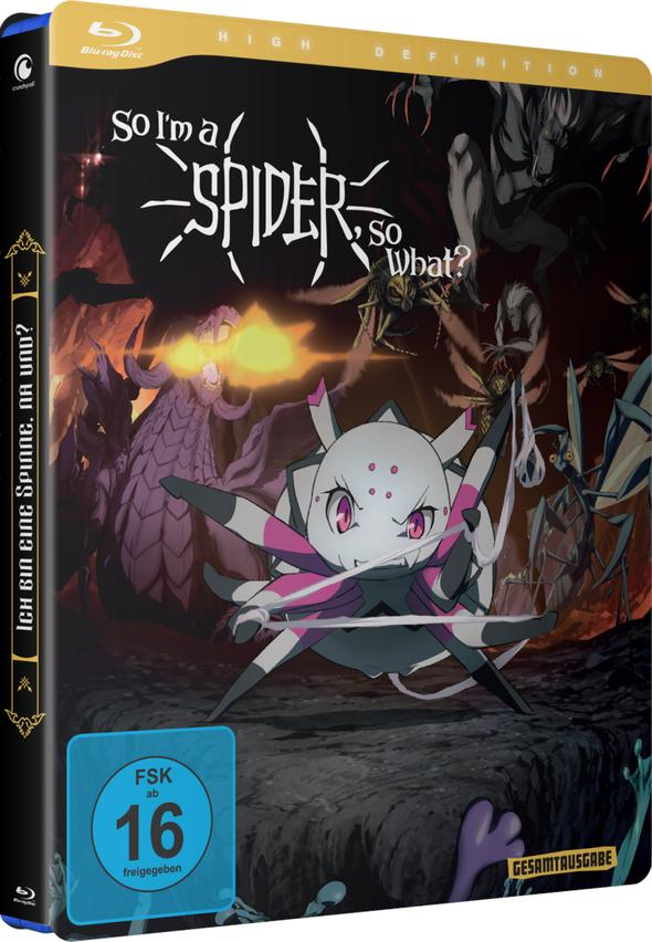 Anime Blu-ray Disc Cover mit einem Spinnen-Mädchen-Charakter und einer Fantasy-Szene.