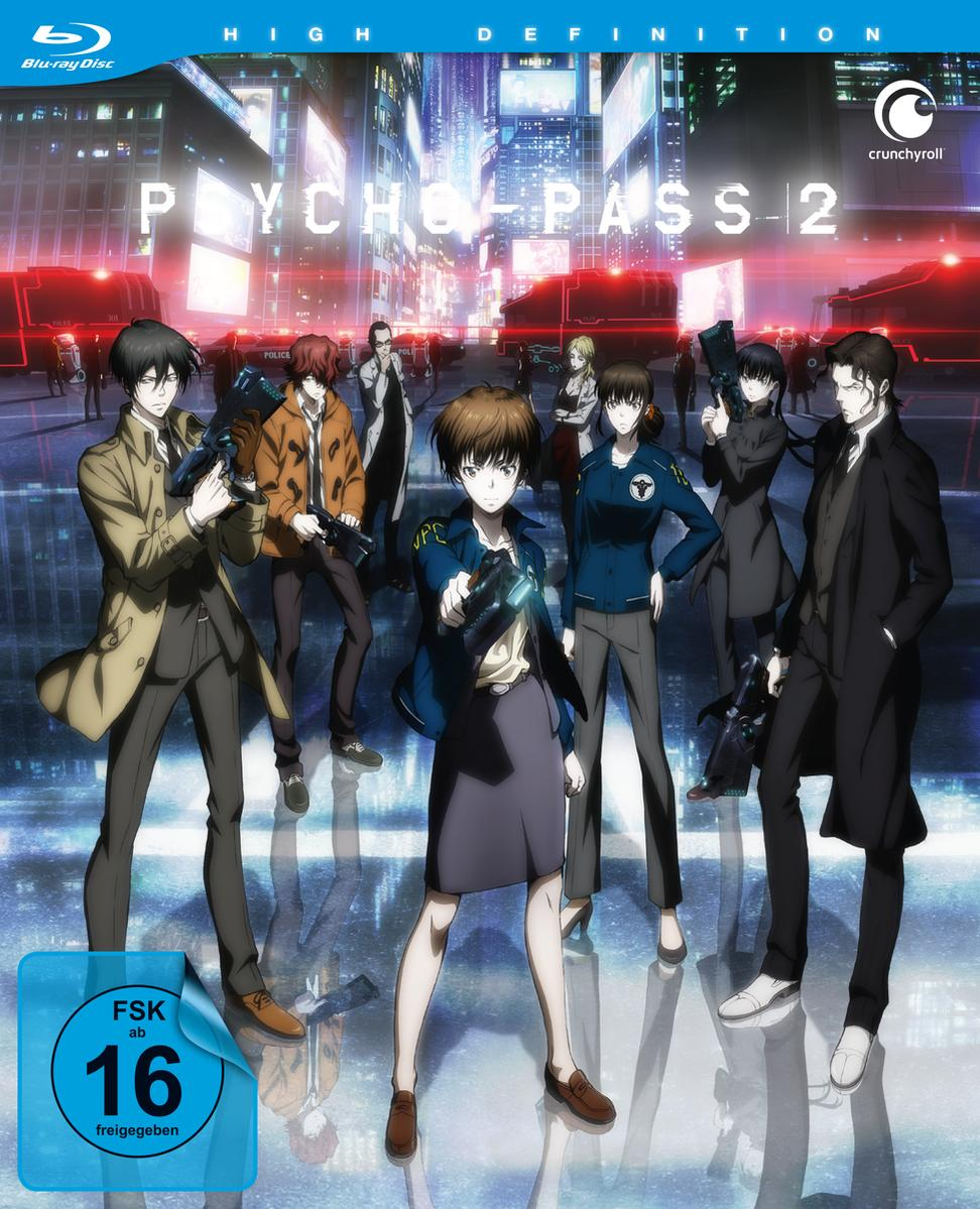 Anime Blu-ray-Cover. Mehrere Charaktere mit Waffen. Blauer Hintergrund mit Stadtlandschaft.