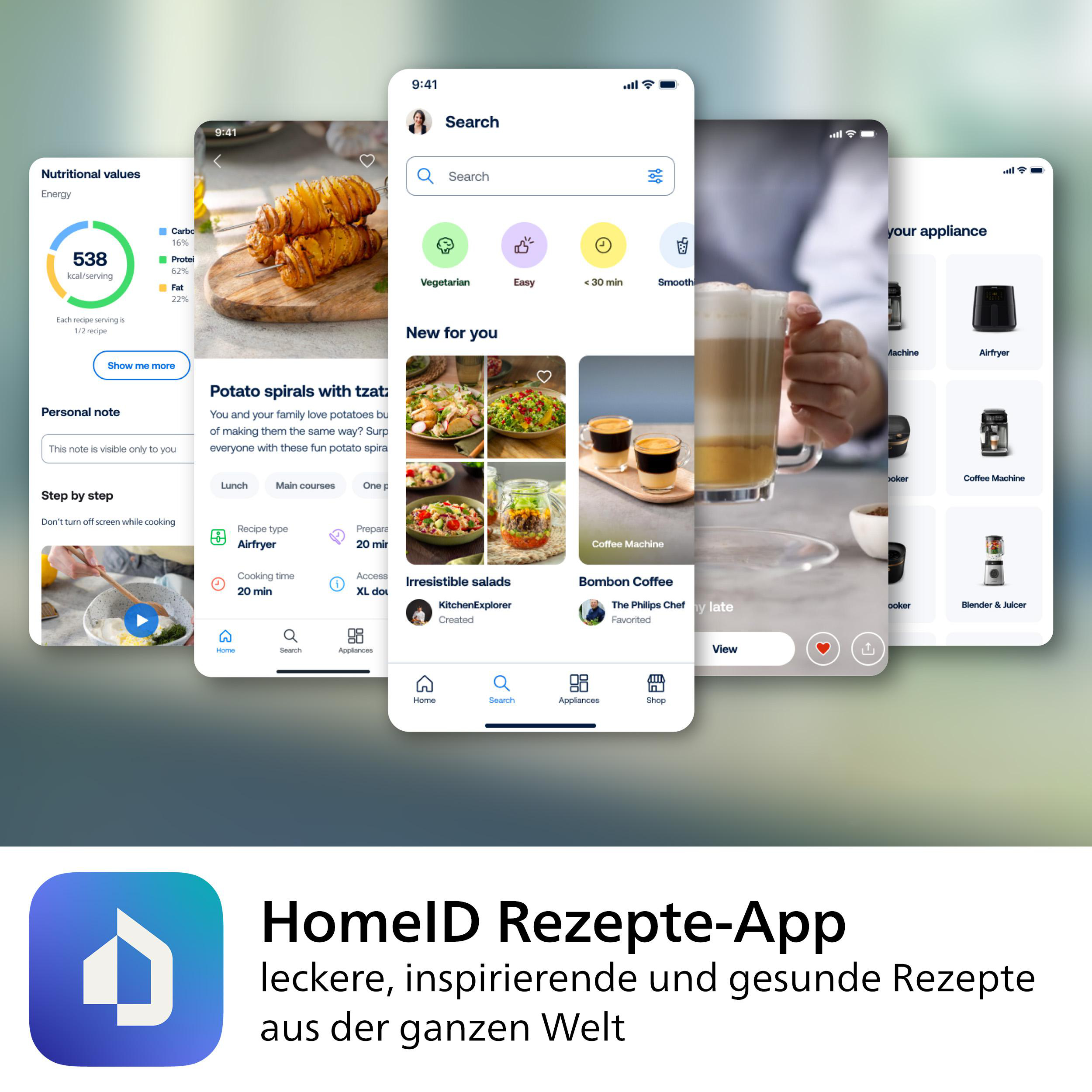 Ein Telefon mit Rezept-App-Bildschirmen wird angezeigt.