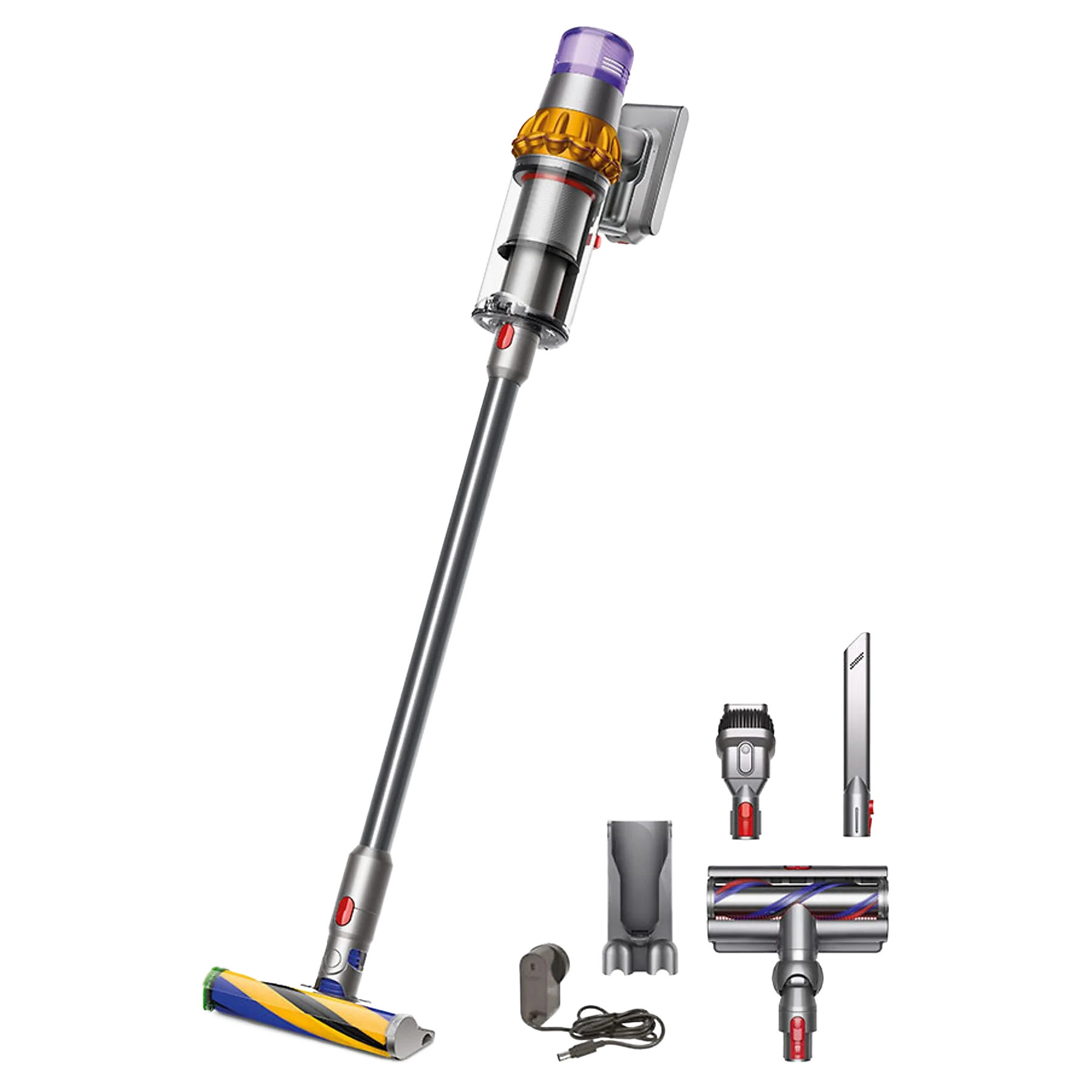 Bezprzewodowy odkurzacz Dyson V15 Detect z akcesoriami.