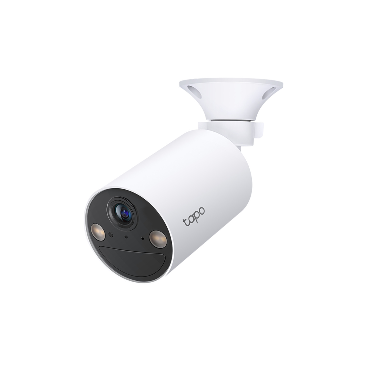 A white Tapo security camera with a black lens and a white background.
