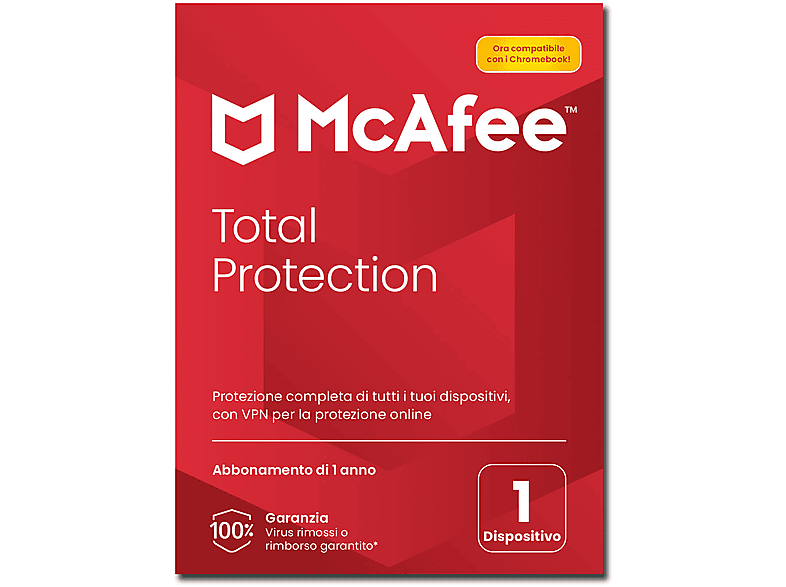McAfee Total Protection 1 dispositivo, antivirus e sicurezza internet (Windows/Mac /Android/iOS), abbonamento di anno - Software PC