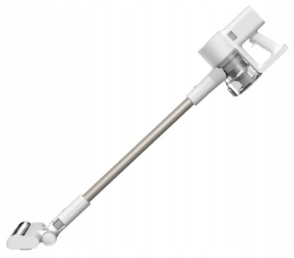 Biały odkurzacz bezprzewodowy na białym tle. Jest pod kątem.