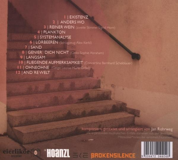 CD-Cover mit Trackliste und Künstlerdetails auf einem Treppenhintergrund.