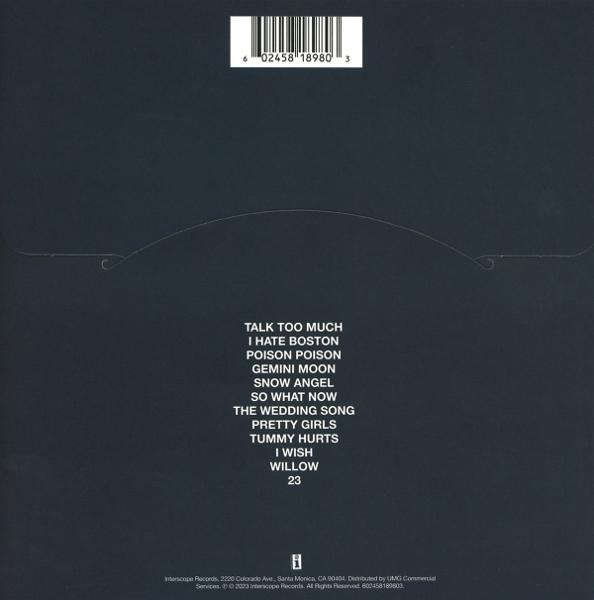 Album-Rückseite mit Songtiteln. Der Hintergrund ist dunkelblau.