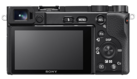 Tył aparatu Sony z przyciskami i ekranem.