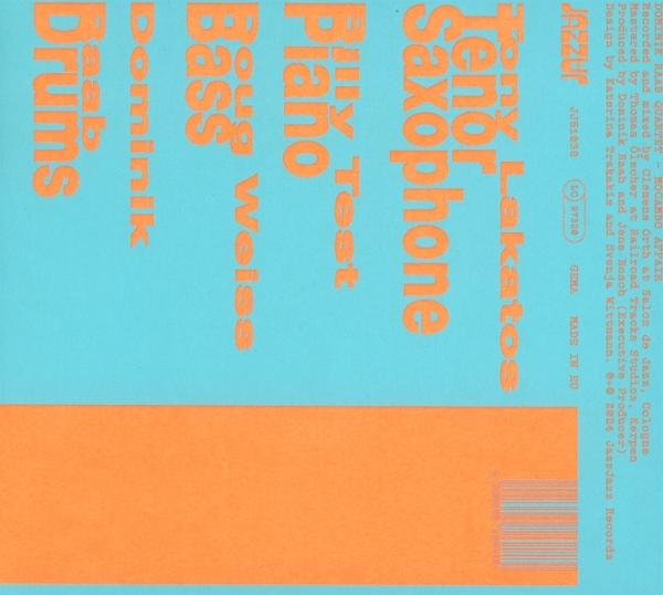 Albumcover mit orangefarbenem Text auf türkisblauem Hintergrund. Titel: 'Tenor Saxophone' von Terry Lakatos.
