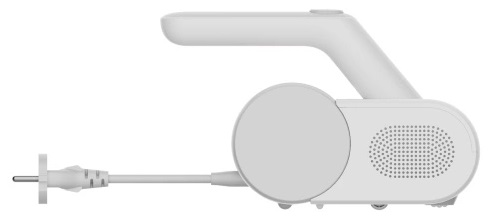 Białe urządzenie ręczne z uchwytem. Urządzenie posiada przewód wtykowy.