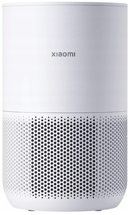 Biały oczyszczacz powietrza Xiaomi. Perforowany dolny fragment i widoczne logo Xiaomi.