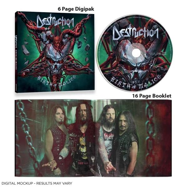 Album mit Bandfoto, CD und Text: Birth of Malice, Destruction, 6 und 16 Seiten Broschüre.