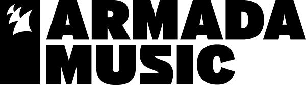 Armada Music Logo in weißen Buchstaben auf schwarzem Quadrat.