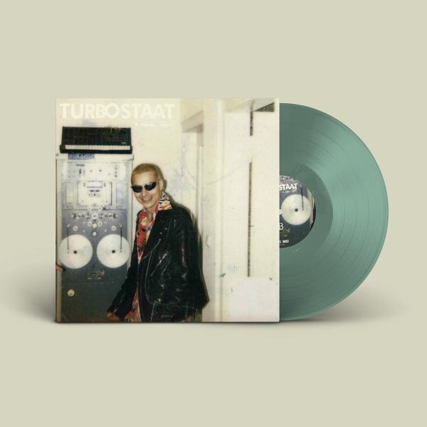 Albumcover. Ein Mann mit Sonnenbrille und Lederjacke, eine Schallplatte ist sichtbar.