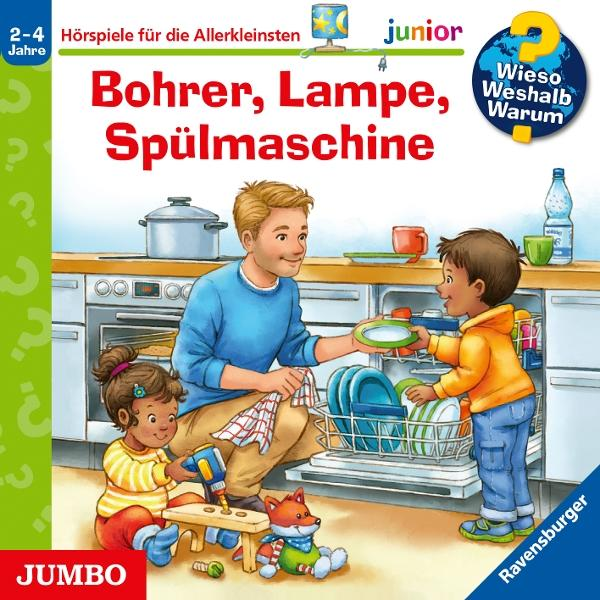 Buchcover mit Illustrationen und Text auf Deutsch über Werkzeuge und Spülmaschine.
