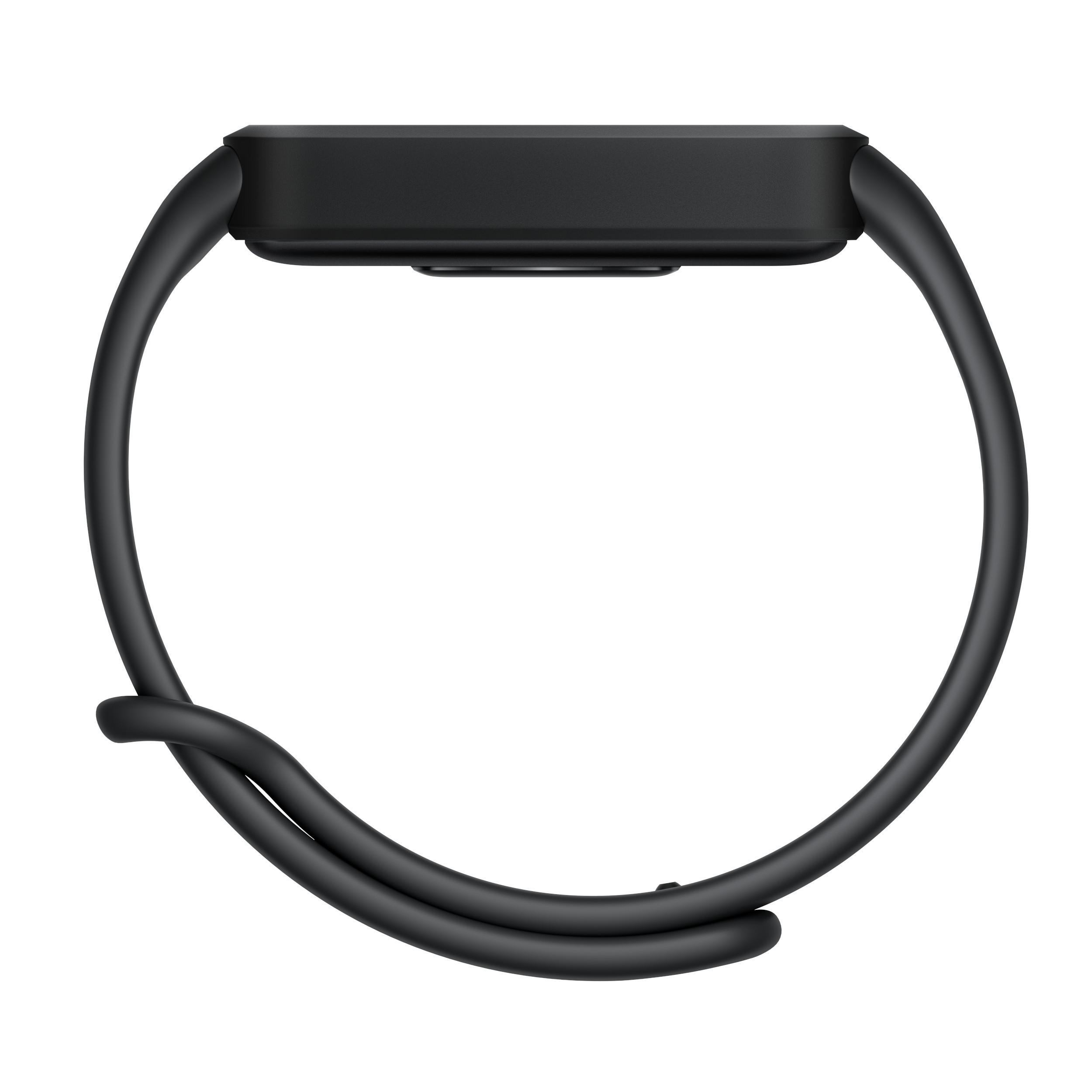 Schwarzer Fitness-Tracker mit schwarzem Band in Schlaufendesign.