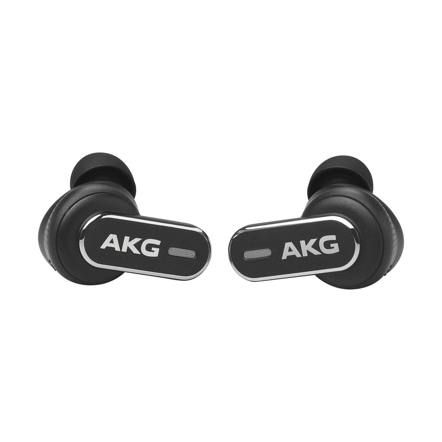 Due auricolari AKG neri con il logo AKG, su sfondo bianco.