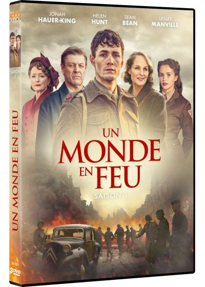 Couverture DVD de 'Un Monde en Feu' avec acteurs, scène de guerre et texte en français.