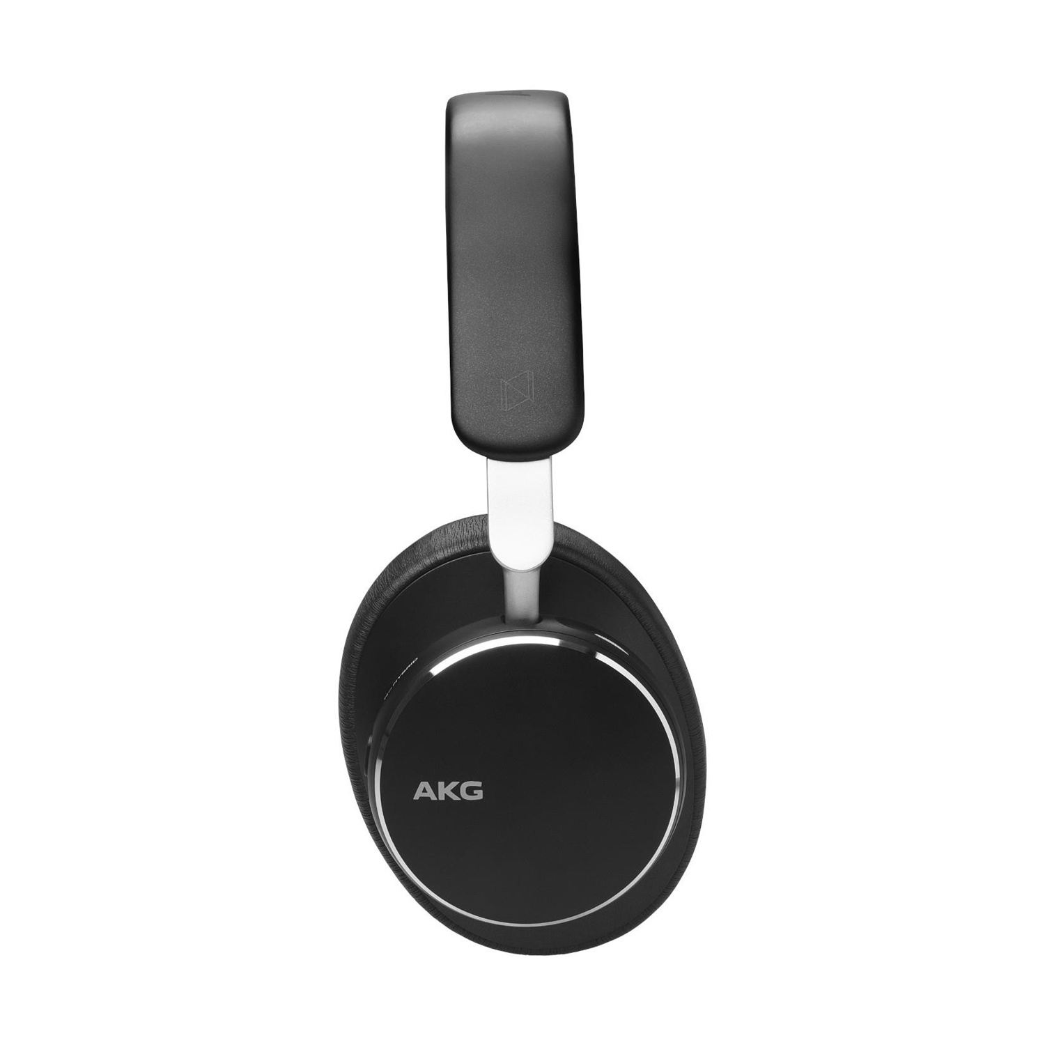 Cuffie AKG nere con dettaglio ad anello argentato e archetto nero, vista dall'alto.